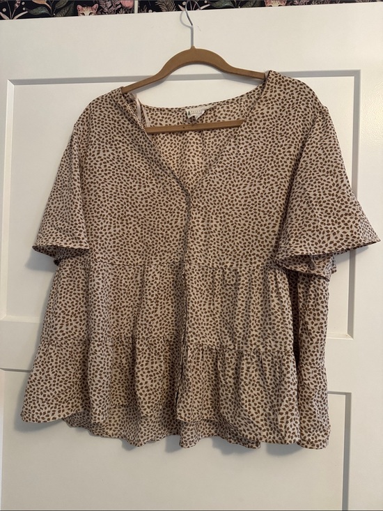 Love Riche Tops - Love Riche Beige Leopard Print Tiered V-Neck Tunic
